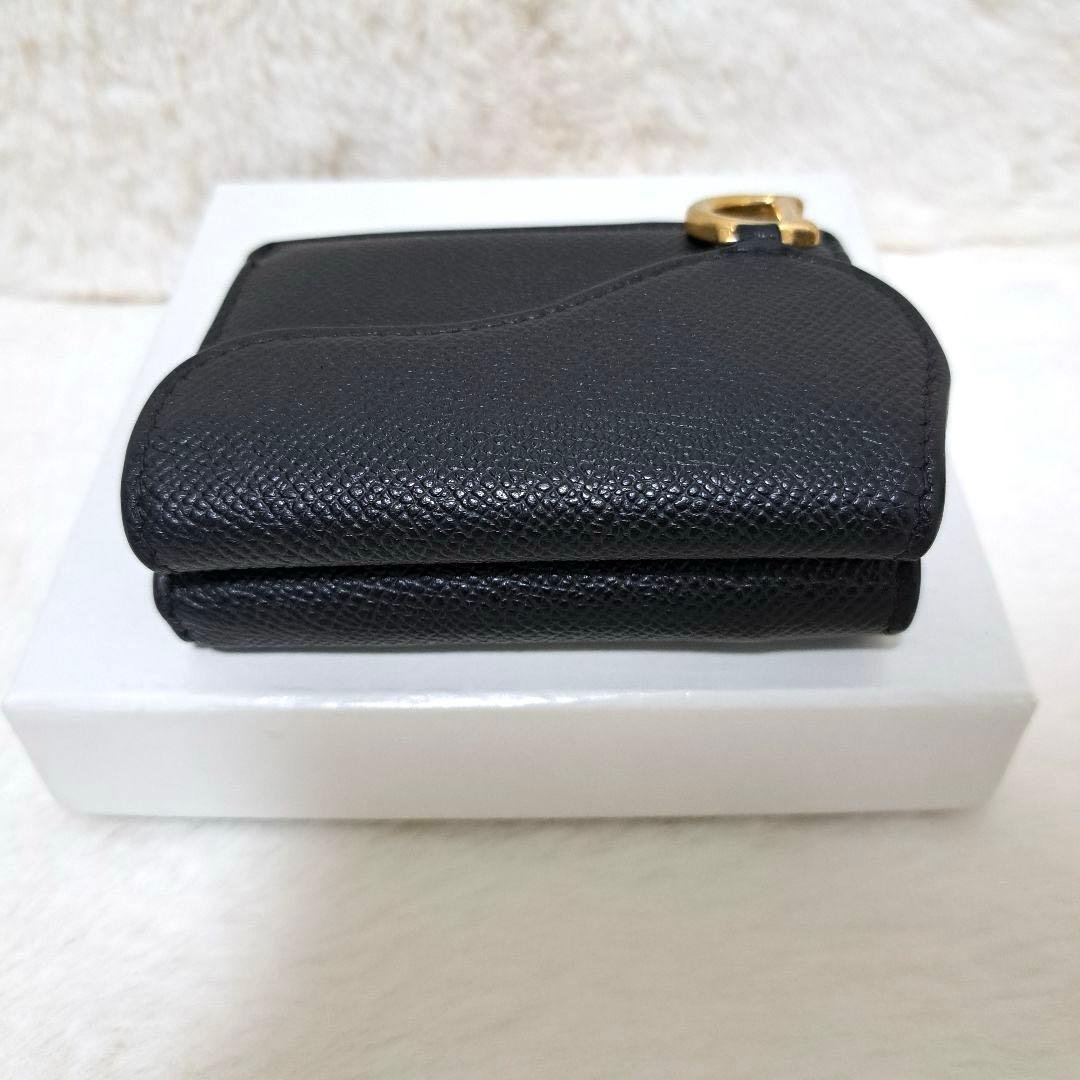 ✨極美品✨ディオール　三つ折り　サドル　ロータス　レザー　ブラック　CD金具