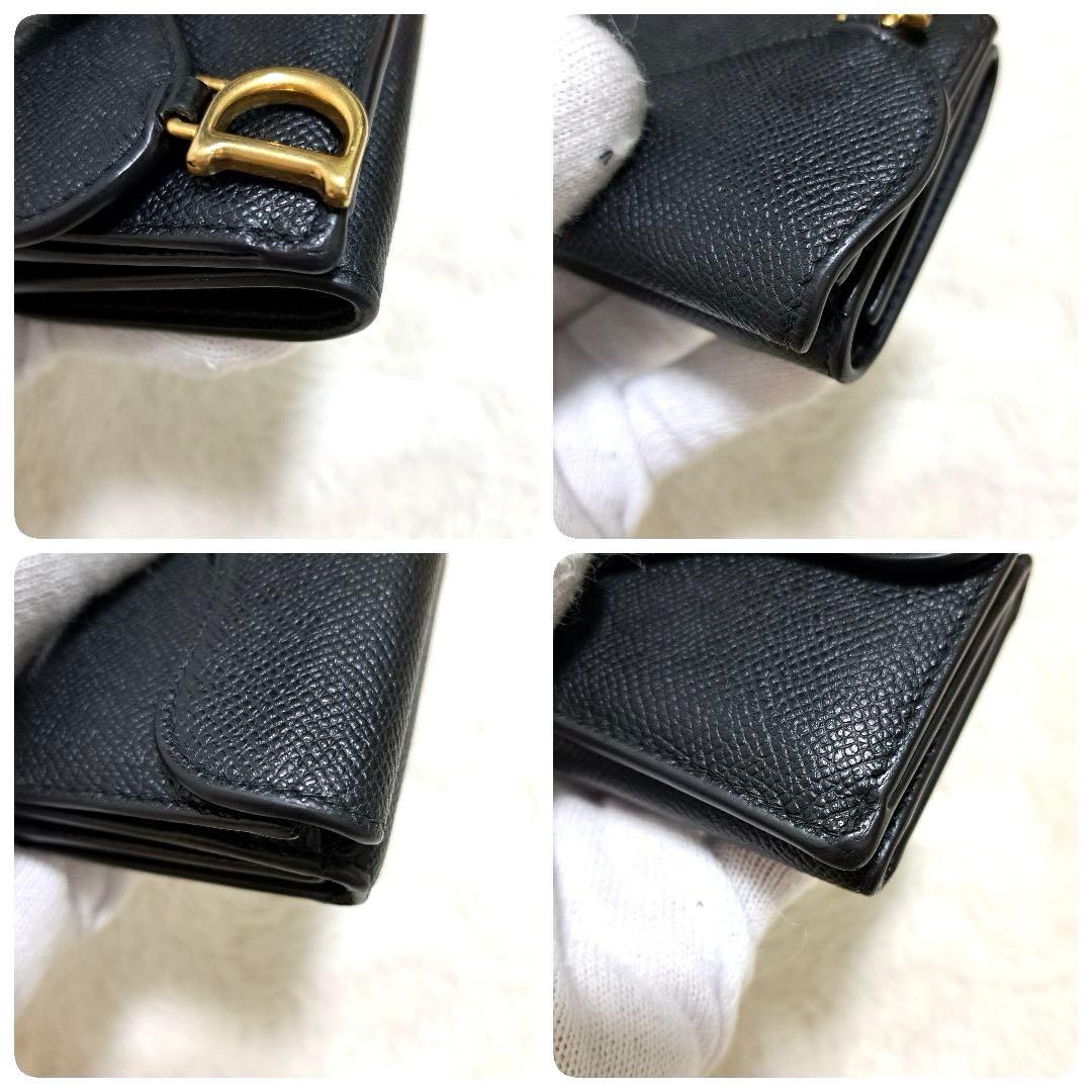 ✨極美品✨ディオール　三つ折り　サドル　ロータス　レザー　ブラック　CD金具