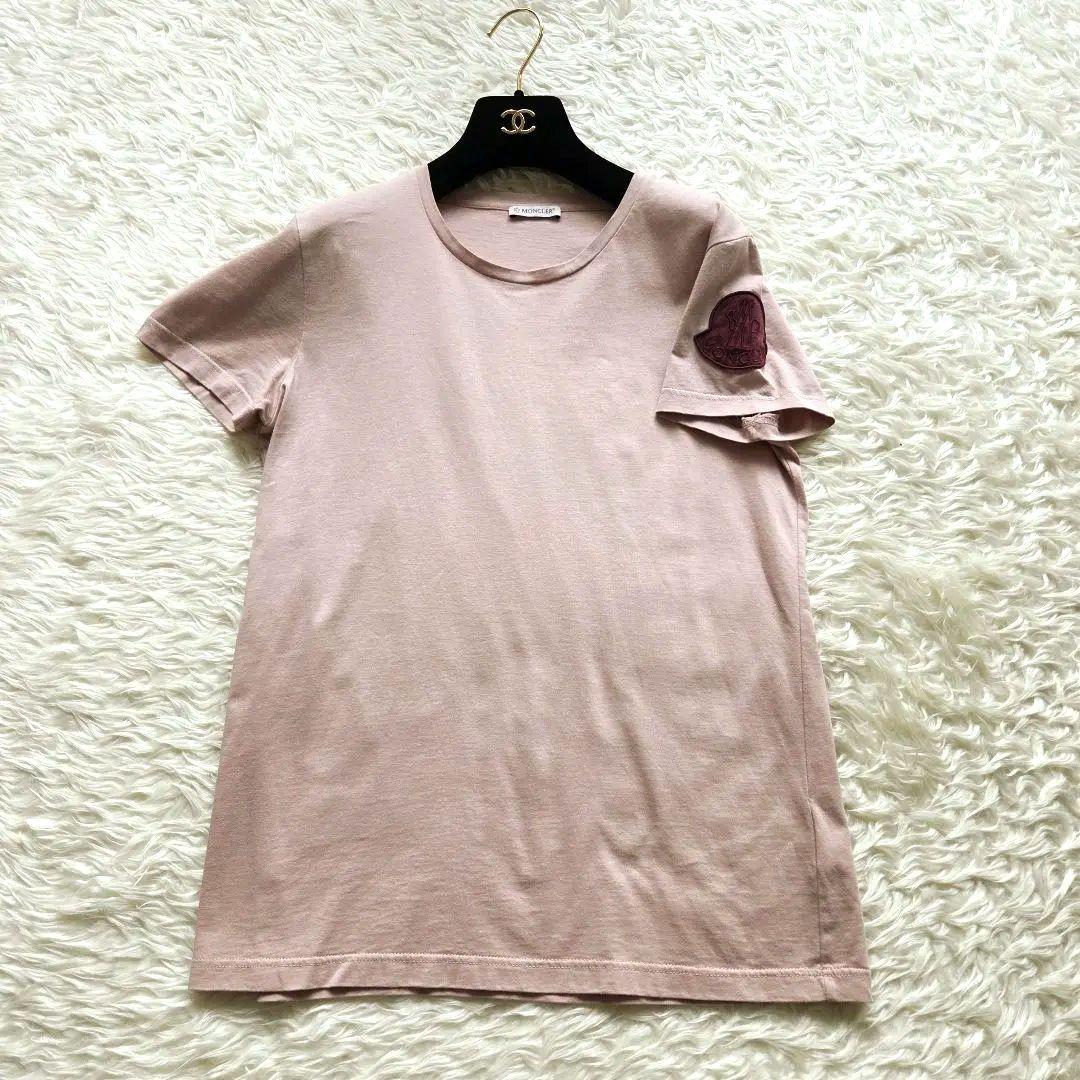 ソラ様美品✨モンクレール　ビッグフェルトロゴワッペン　Tシャツ　くすみピンク　L