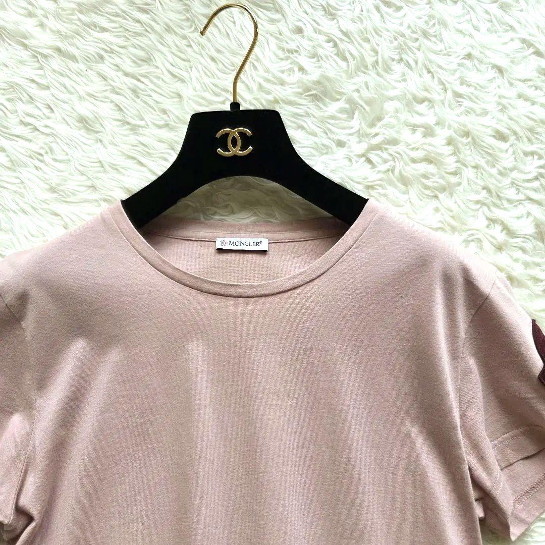 ソラ様美品✨モンクレール　ビッグフェルトロゴワッペン　Tシャツ　くすみピンク　L
