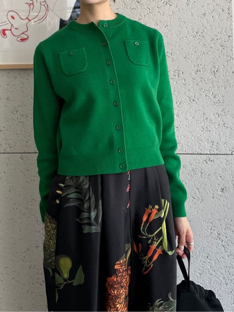 CABaN コットンカシミヤ クルーネックカーディガン フォレストグリーン xs