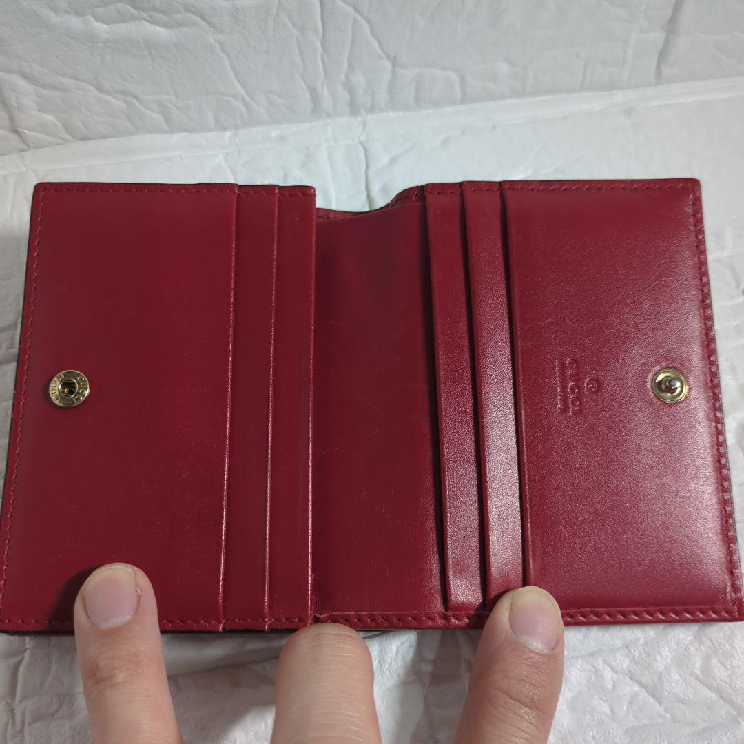 【美品】グッチ シマ コンパクト財布 赤 レザー リボン