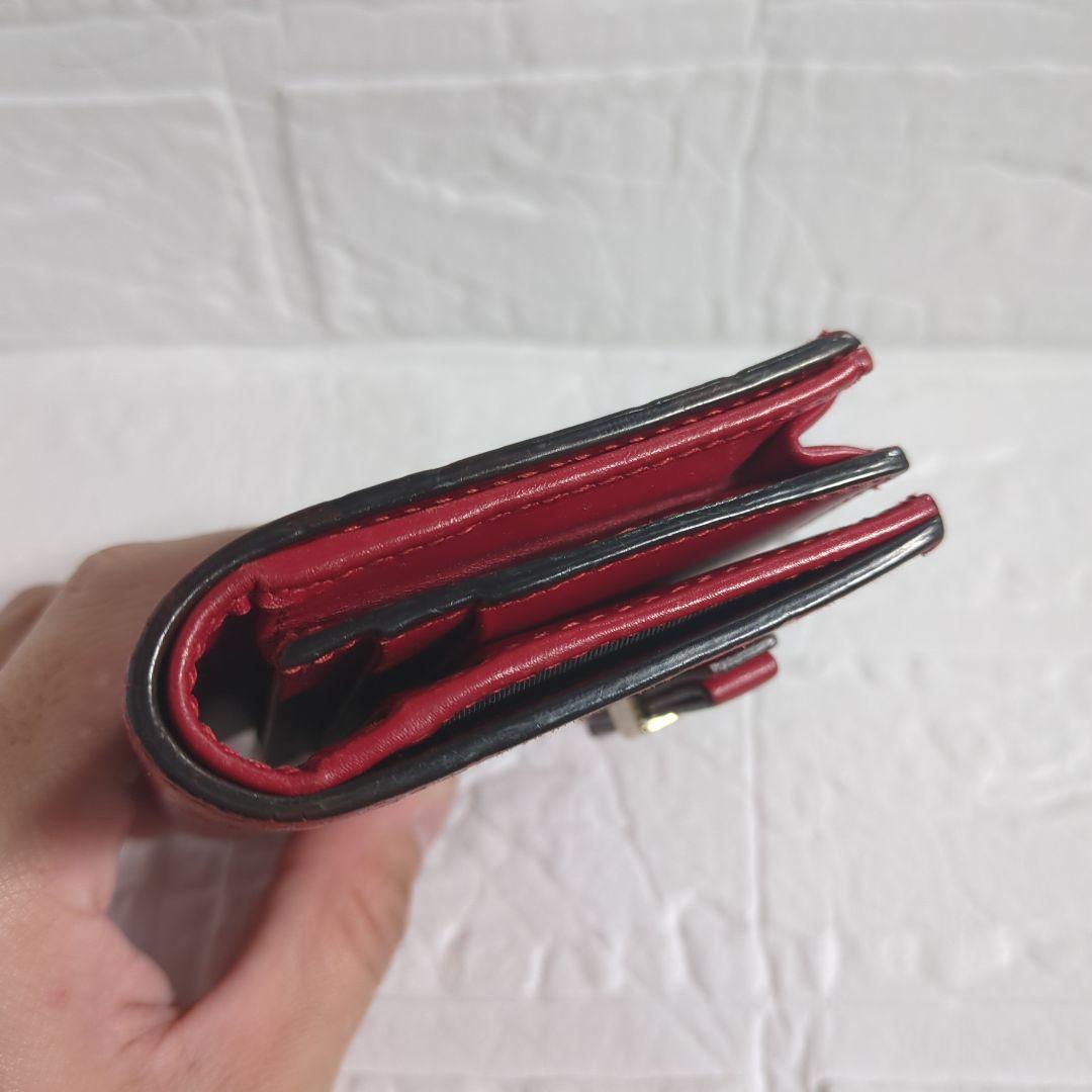 【美品】グッチ シマ コンパクト財布 赤 レザー リボン