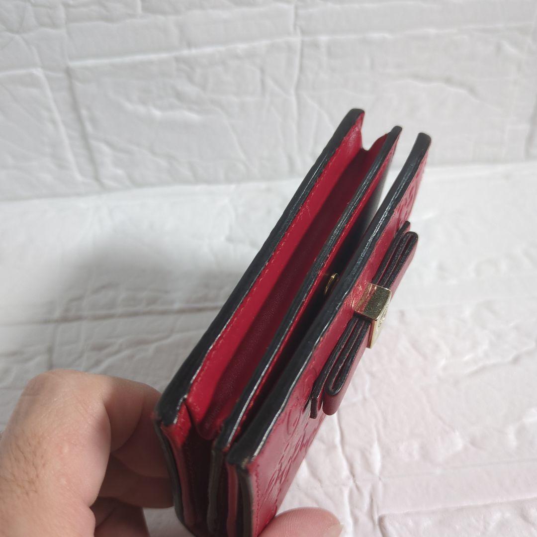【美品】グッチ シマ コンパクト財布 赤 レザー リボン