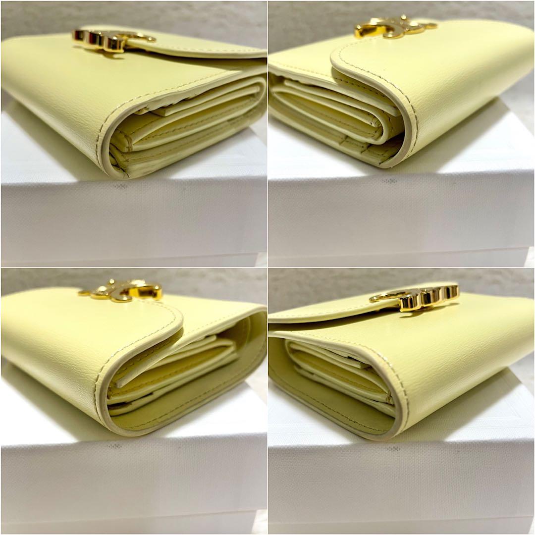 箱付 CELINE セリーヌ トリオンフ スモールフラップウォレット イエロー