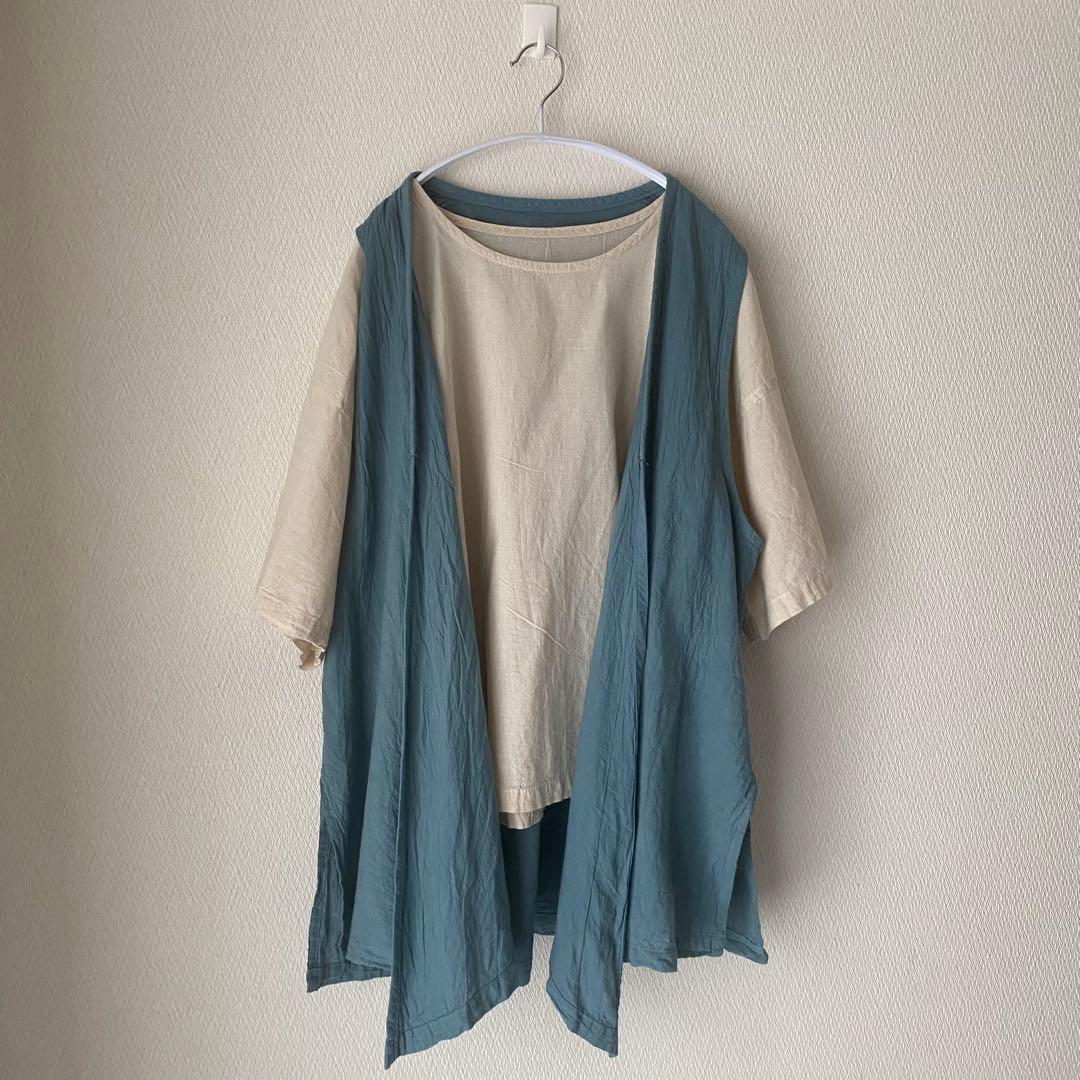 【匿名】ヂェン先生の日常着◇S生成 半袖シャツ カットソーショート Tシャツ