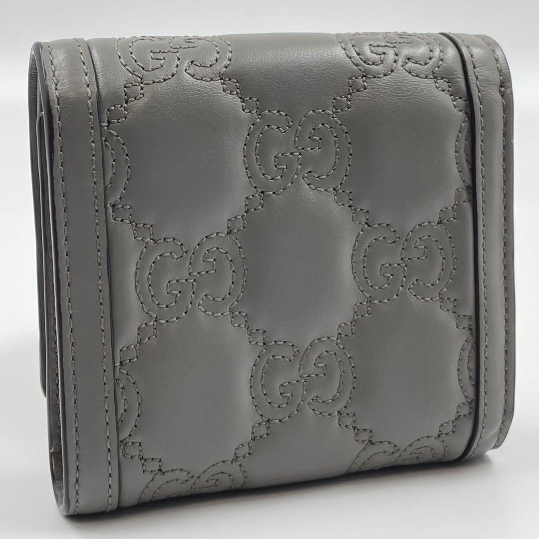 未使用に近い✨　GUCCI GGマーモント　財布　キルティング　ロゴ　グレー