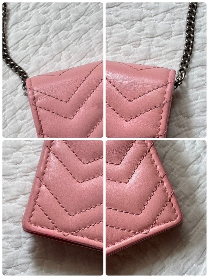 GUCCI GGマーモント レザー チェーンショルダーウォレット ピンク