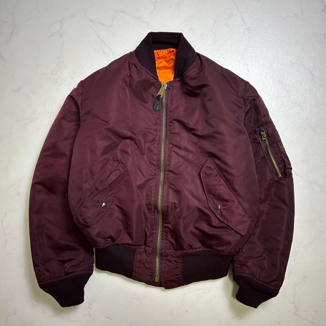 【80s】美品 三本タグ アルファ MA-1 フライトジャケット マルーン S
