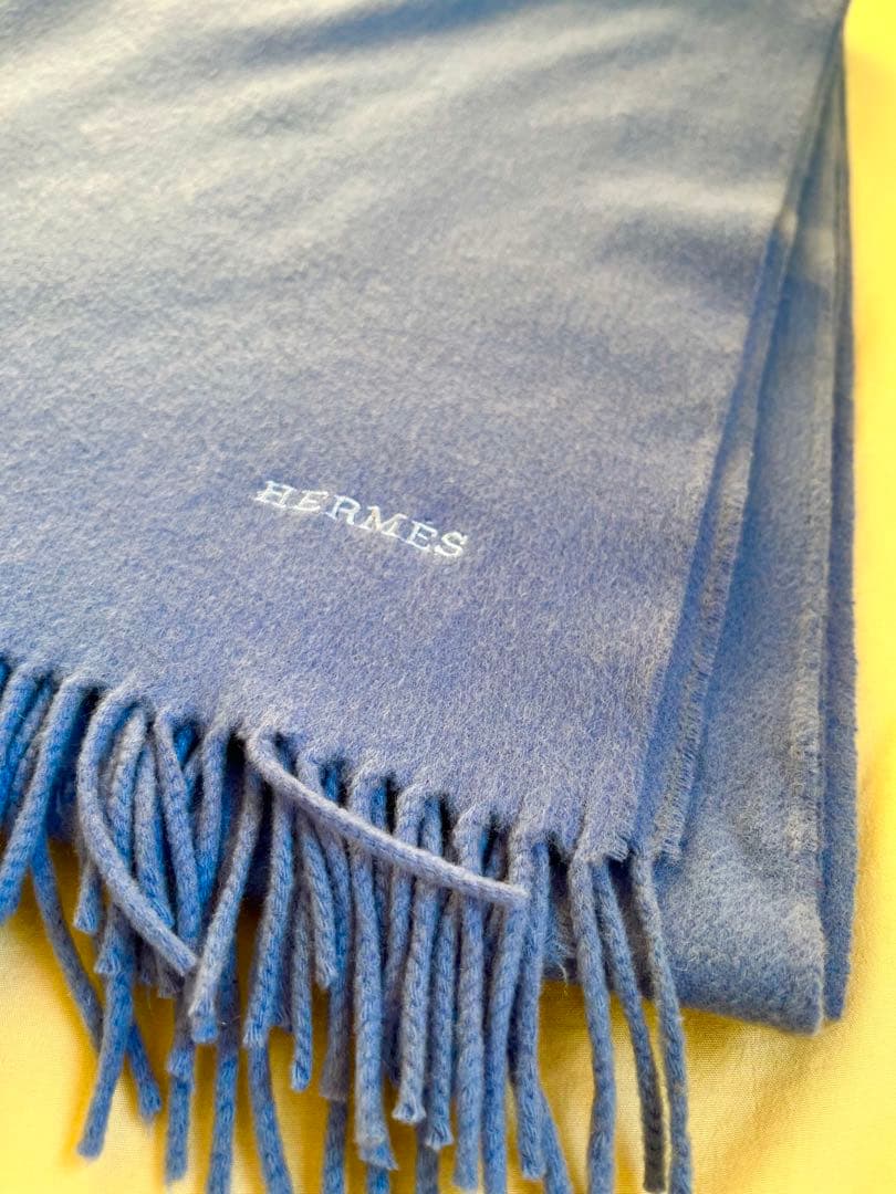 HERMES カシミヤ ストール 水色