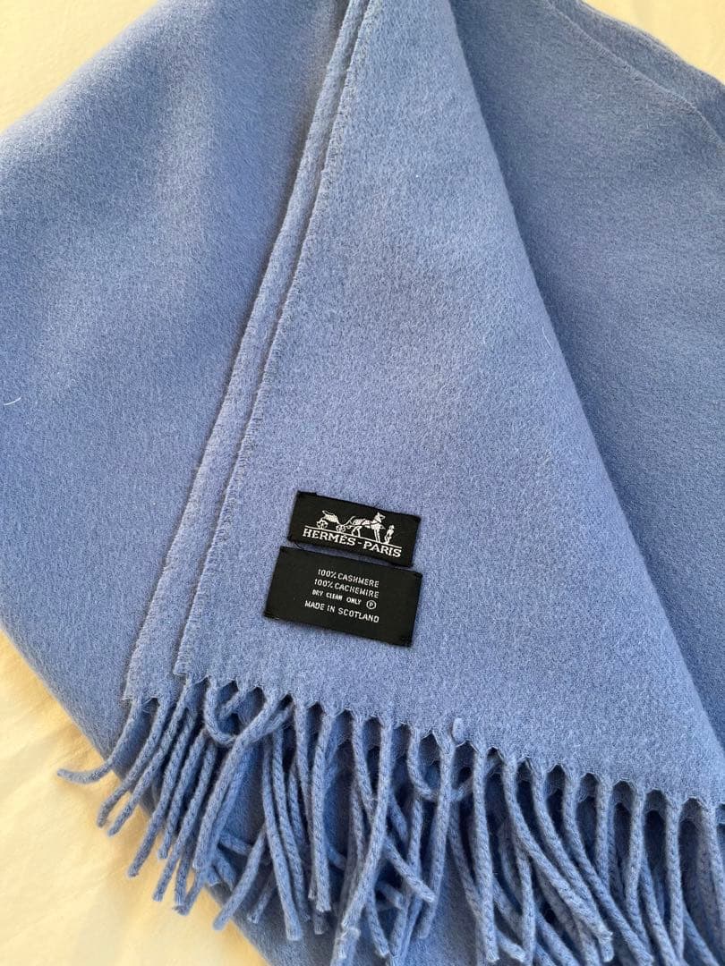 HERMES カシミヤ ストール 水色