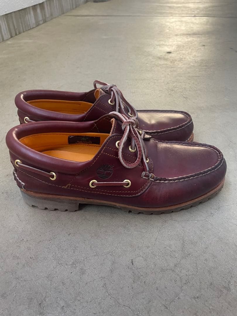 Timberland 3eyeバーガンディ レザー デッキシューズ