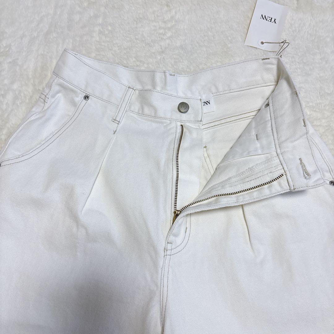 【新品】YENN イエン　デニム　ハイライズ タック ワイド パンツ 白　38