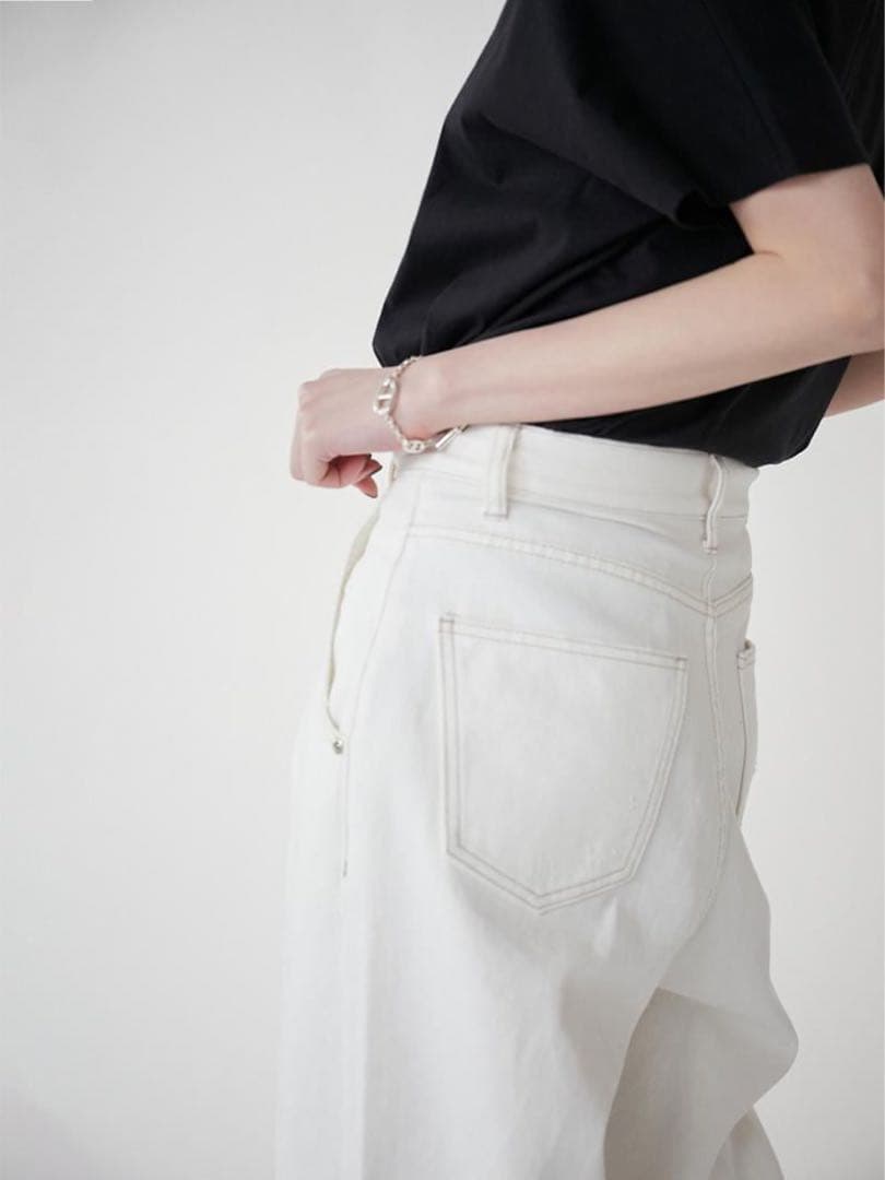 【新品】YENN イエン　デニム　ハイライズ タック ワイド パンツ 白　38