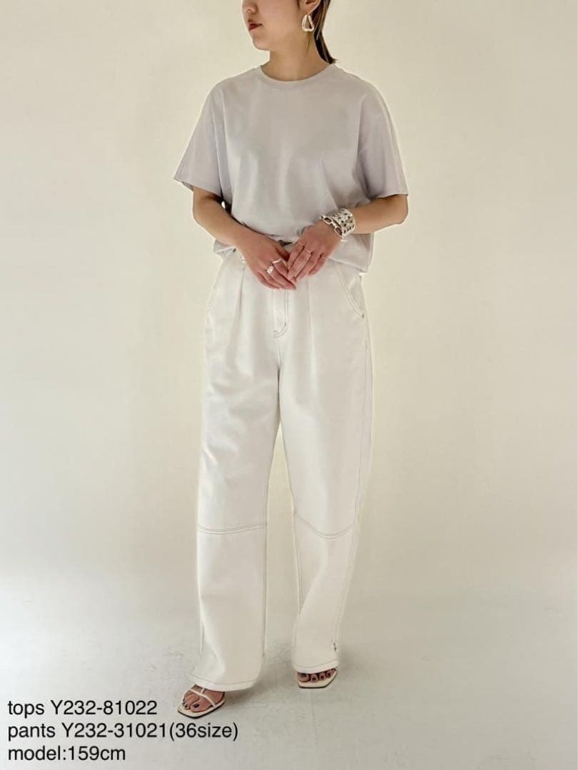 【新品】YENN イエン　デニム　ハイライズ タック ワイド パンツ 白　38