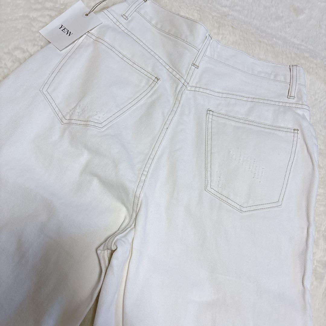 【新品】YENN イエン　デニム　ハイライズ タック ワイド パンツ 白　38