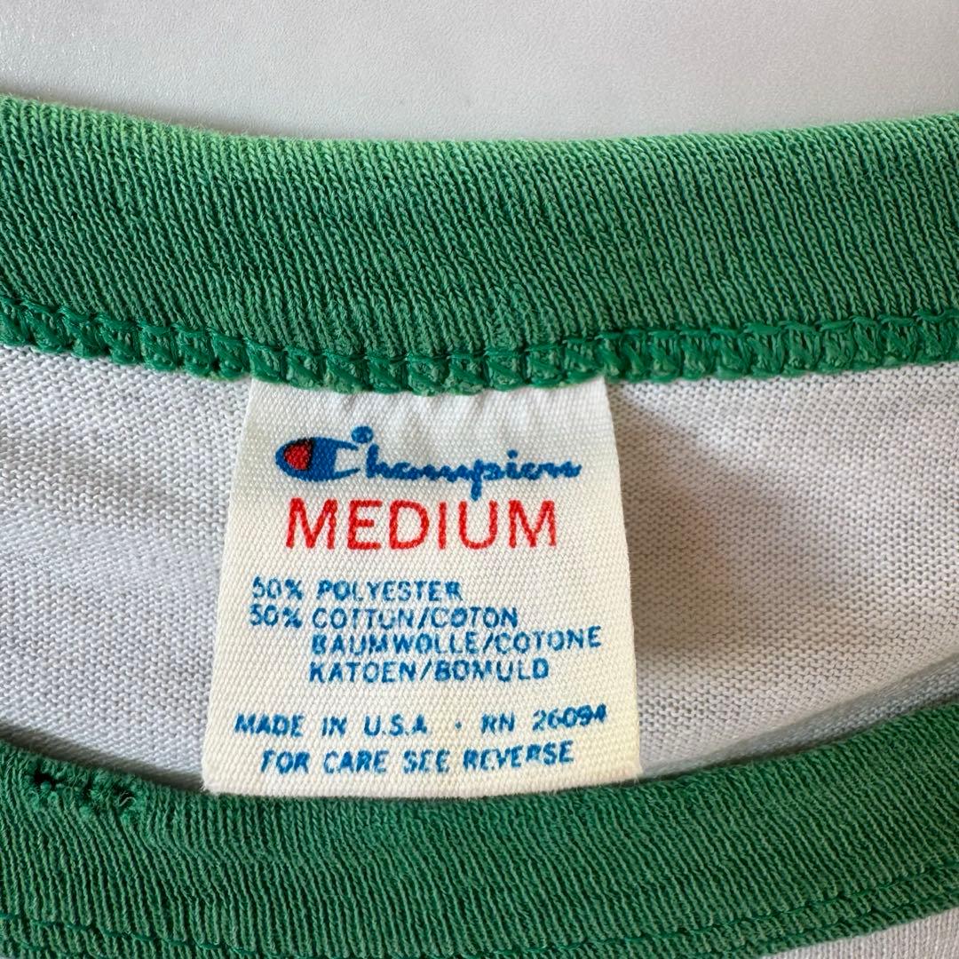 80’s チャンピオン トリコタグ トリムTシャツ 3段プリント M グリーン