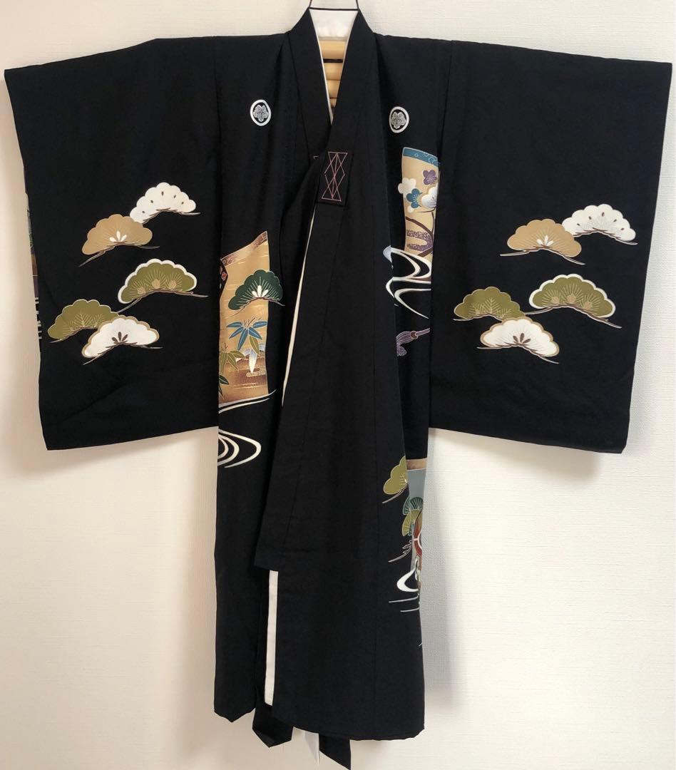 菱健　高級　刺繍　着物 お宮参り　七五三　男の子　男児　絹　アンティーク　レトロ
