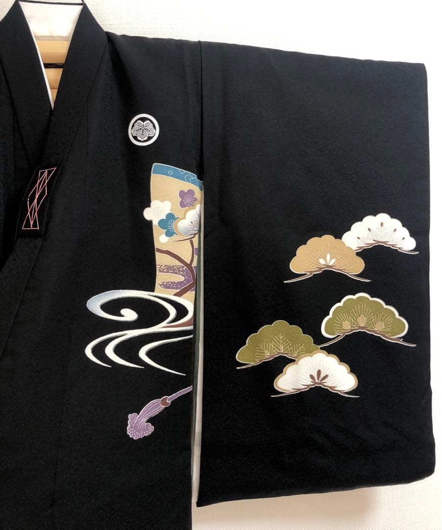 菱健　高級　刺繍　着物 お宮参り　七五三　男の子　男児　絹　アンティーク　レトロ