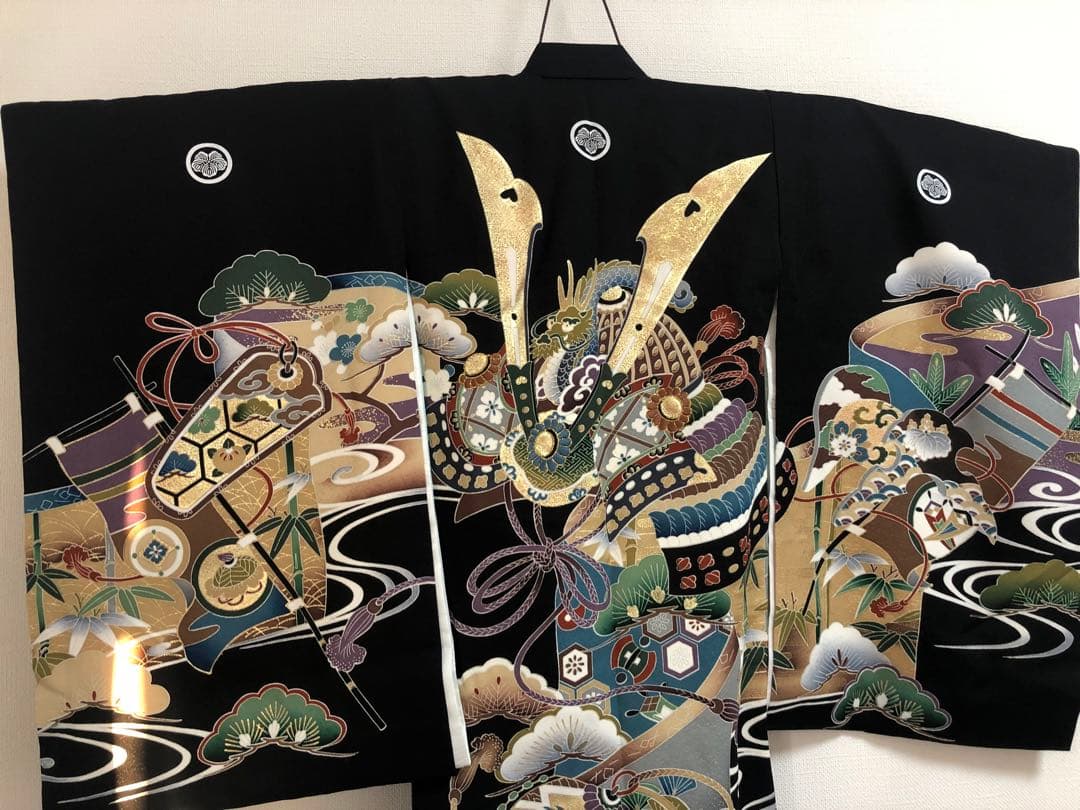 菱健　高級　刺繍　着物 お宮参り　七五三　男の子　男児　絹　アンティーク　レトロ
