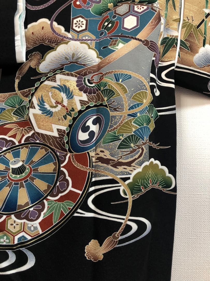 菱健　高級　刺繍　着物 お宮参り　七五三　男の子　男児　絹　アンティーク　レトロ