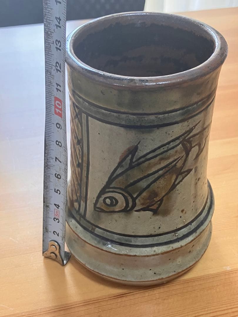 琉球　沖縄　壺屋焼　宮城智作　魚紋箸立て　花器　（金城次郎　宮城須美子）やちむん