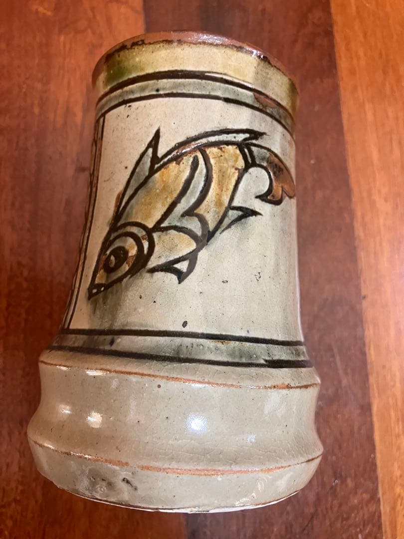 琉球　沖縄　壺屋焼　宮城智作　魚紋箸立て　花器　（金城次郎　宮城須美子）やちむん