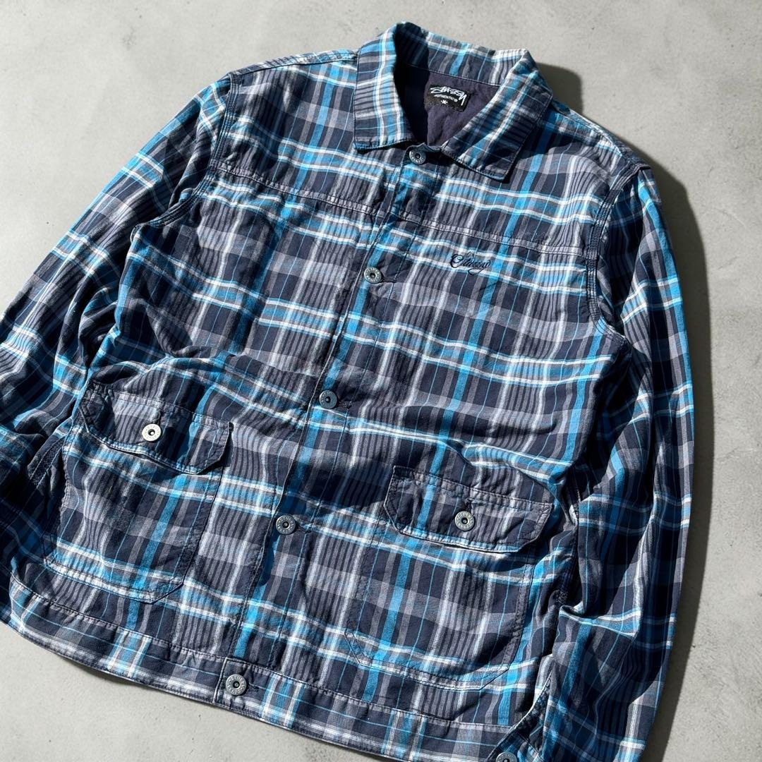 ジャケット・アウター 90s old stussy blue plaid check jacket