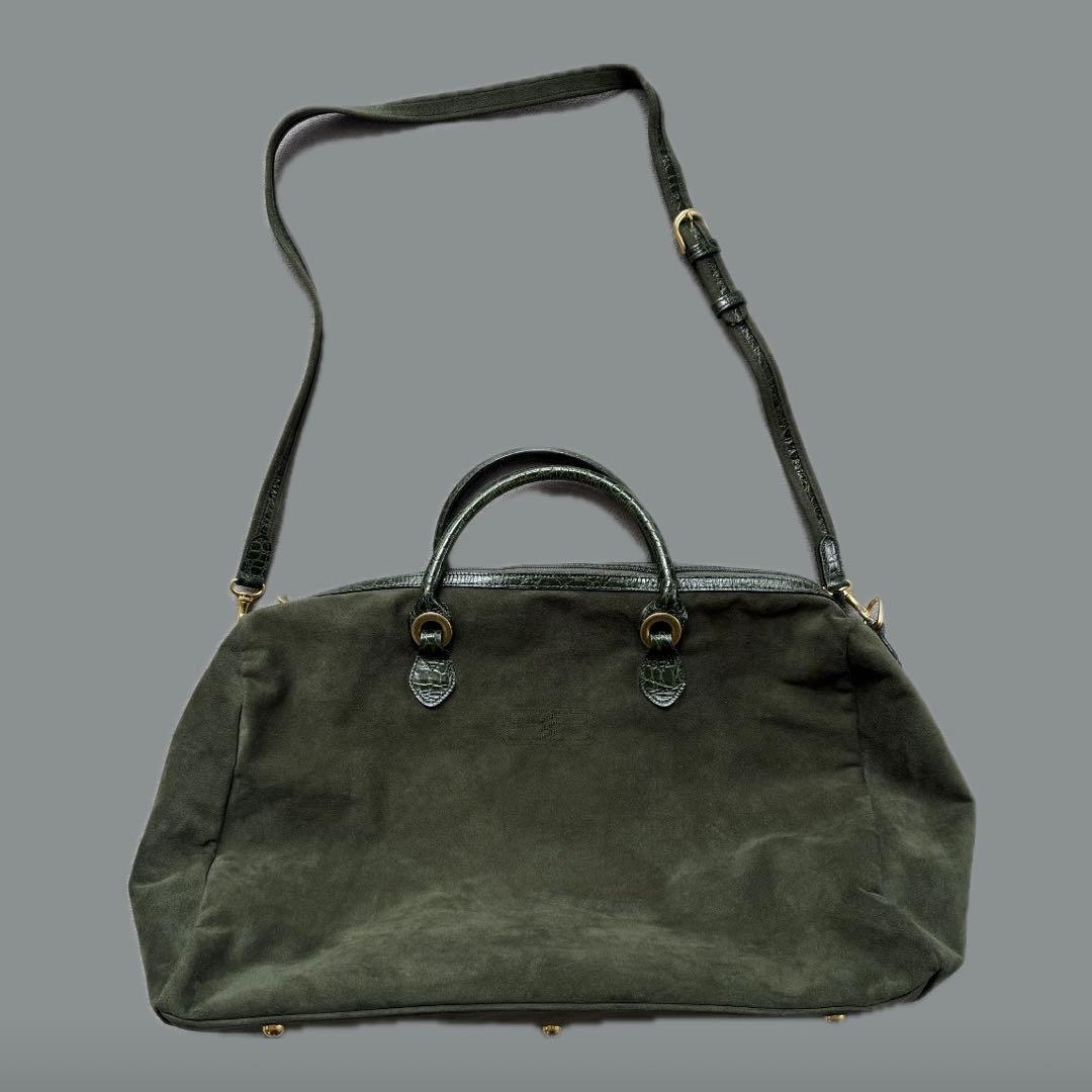 オールドBALENCIAGAバレンシアガ ロゴ スウェード ボストン バッグ