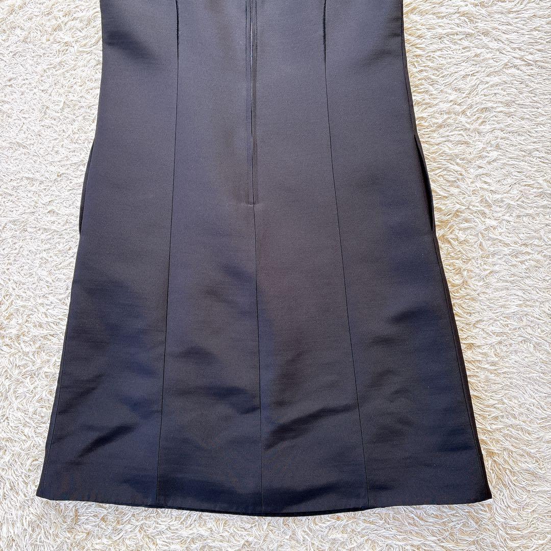 フォクシー Dress フリルドレス 40 黒 ひざ丈 光沢 袖フリル