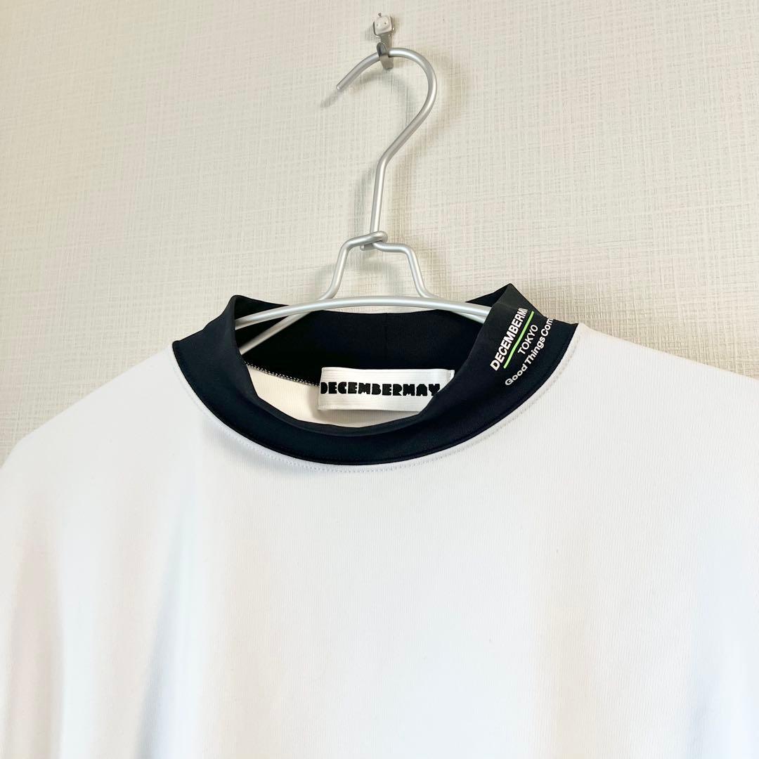 【美品】ディセンバーメイ モックネック 長袖 シャツ XL 白 ホワイト ゴルフ