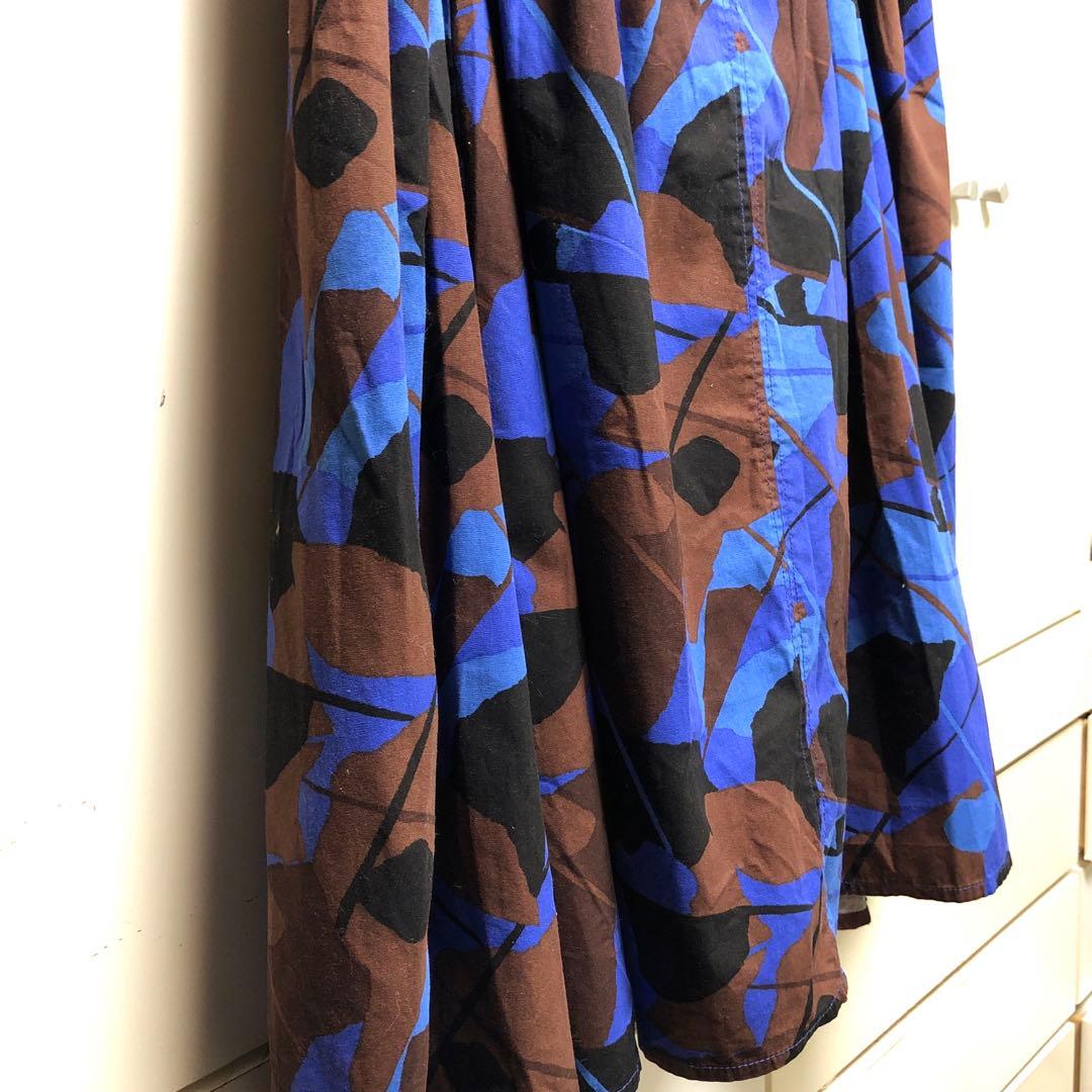定価1.9万【Ray BEAMS 】ロングフレアスカート　M マキシ丈　青　総柄