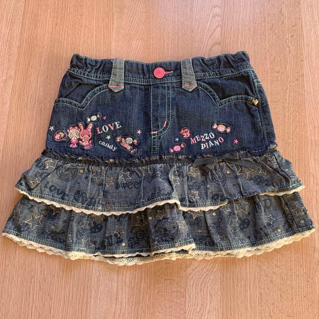 メゾピアノ　ミミちゃん刺繍パーカー　デニムスカート　110セット