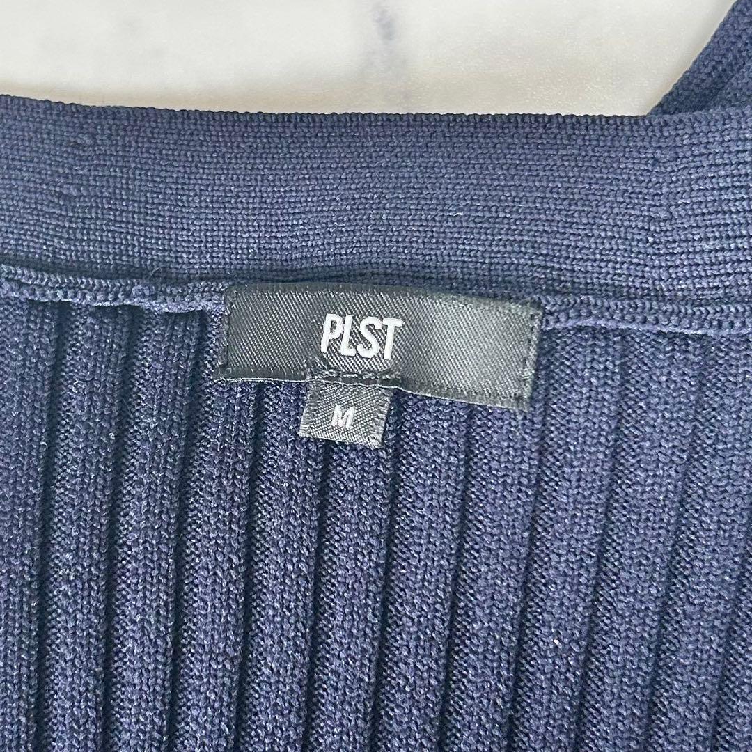 PLST プラステ ホールガーメントVネックペプラムカーディガン ネイビー