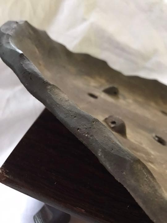 盆栽鉢　ヒラ鉢①時代大型盆栽鉢詳細不明希少山野草盆栽苔盆栽鉢南蛮鉢葉形盆栽鉢水石
