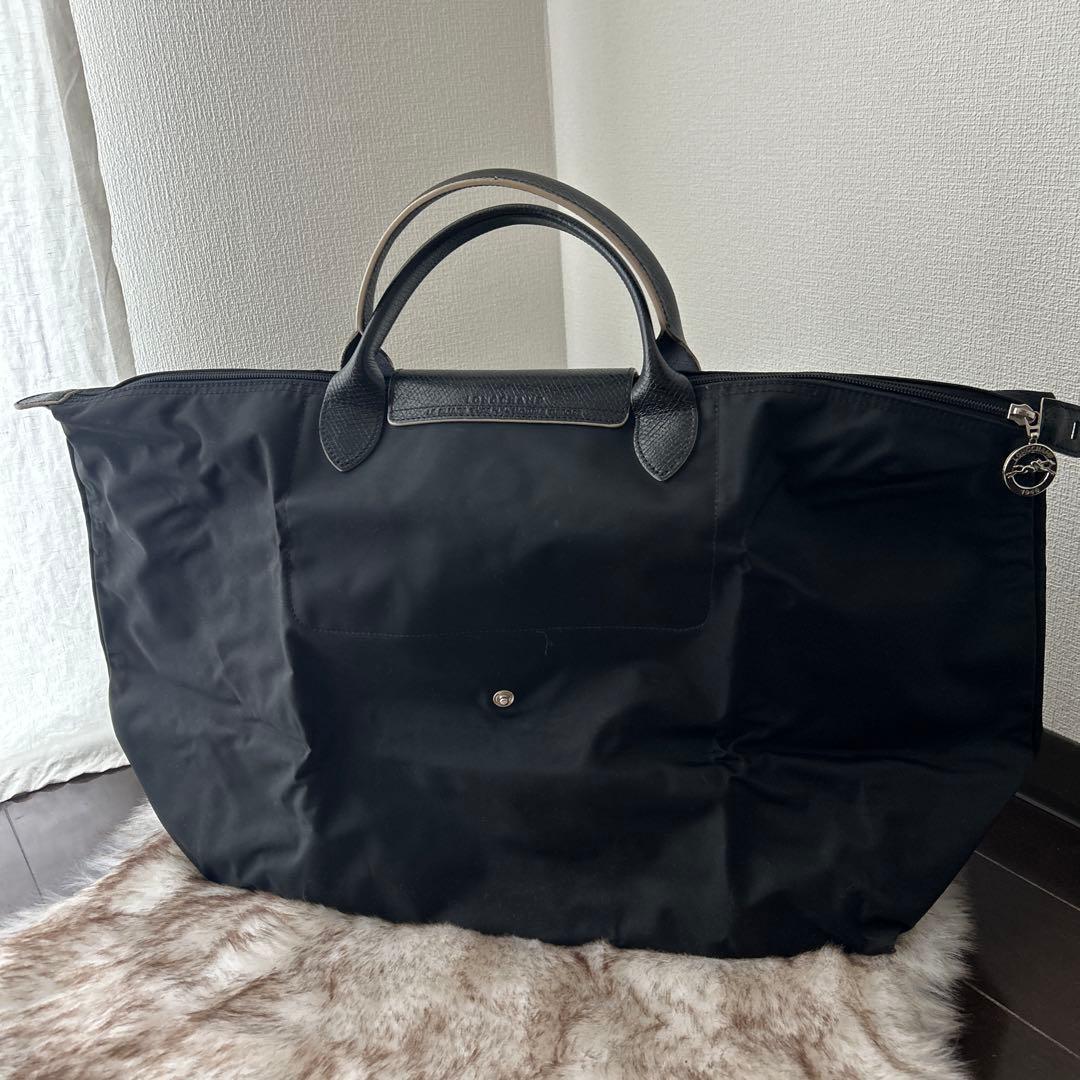 Longchamp 黒 ナイロン レザー トートバッグ