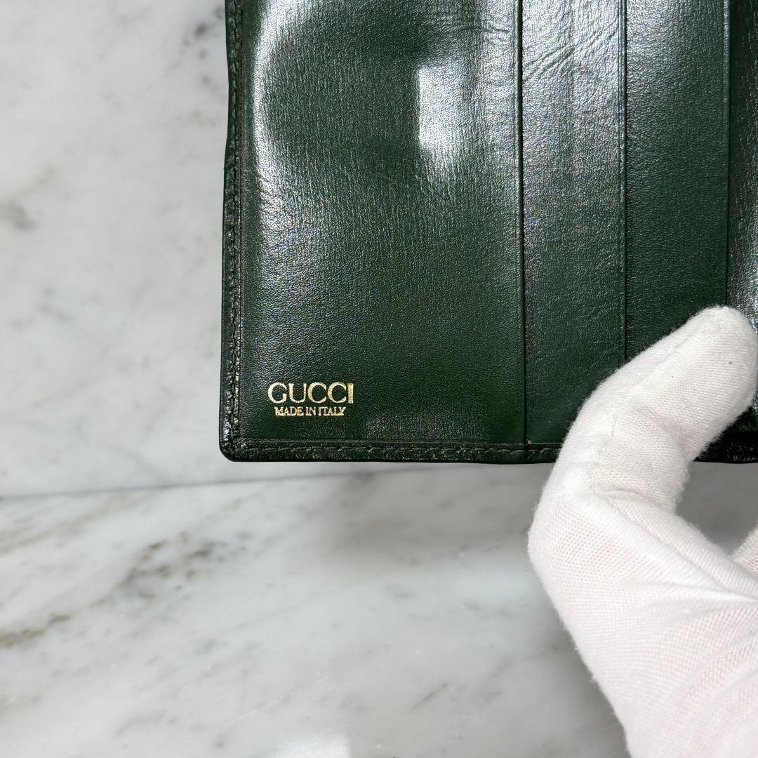 OLD GUCCI グッチ 二つ折り財布 グリーン 本革 手 ハンド 金