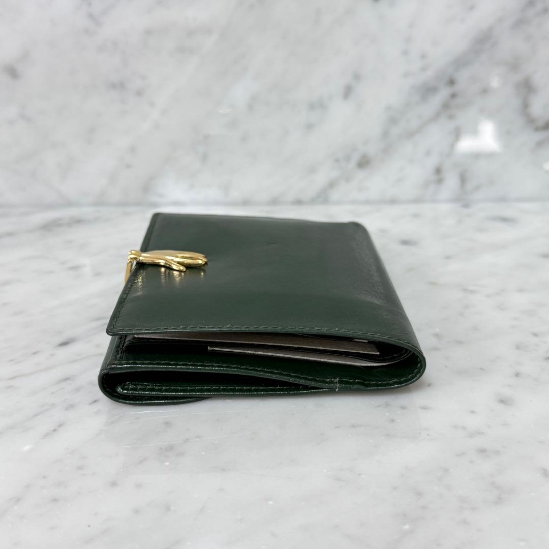 OLD GUCCI グッチ 二つ折り財布 グリーン 本革 手 ハンド 金