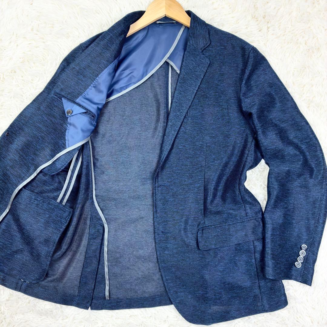 美品　ジーステージ　メッシュ　メランジ　アンコンジャケット　LL　ストレッチ　紺