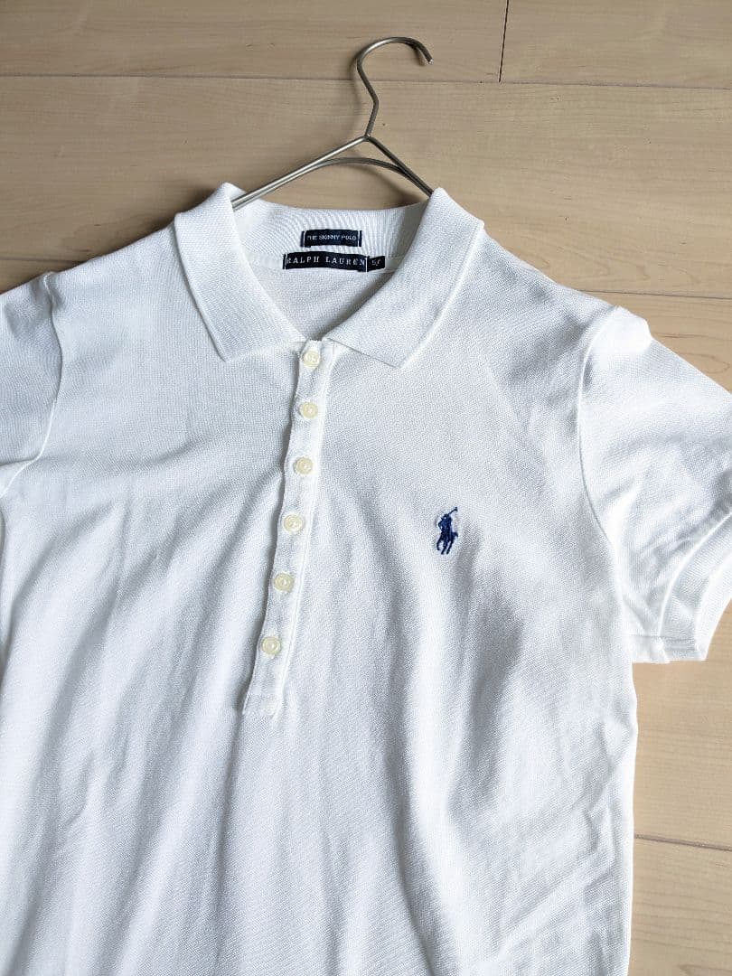 RALPH LAURENラルフローレン／スキニーポロシャツ 白 5f ポロ 刺繍