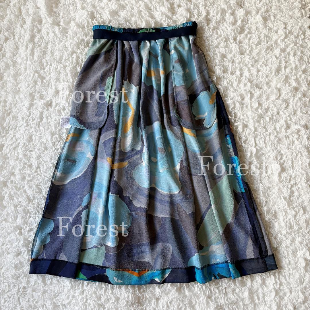 【美品】ダブルフラワープリントランダムタックフレアスカート　size36