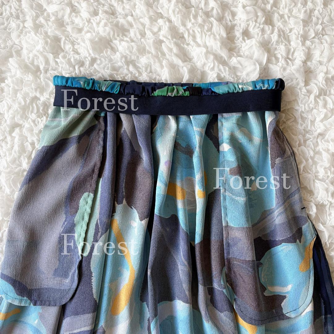 【美品】ダブルフラワープリントランダムタックフレアスカート　size36