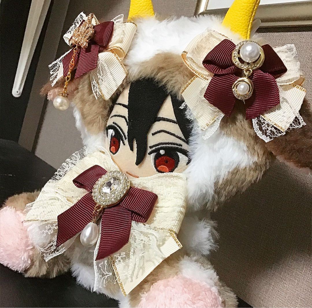 【126】牛　ホルスタイン　茶系　おすわり　ぬい服　16cm 着ぐるみ