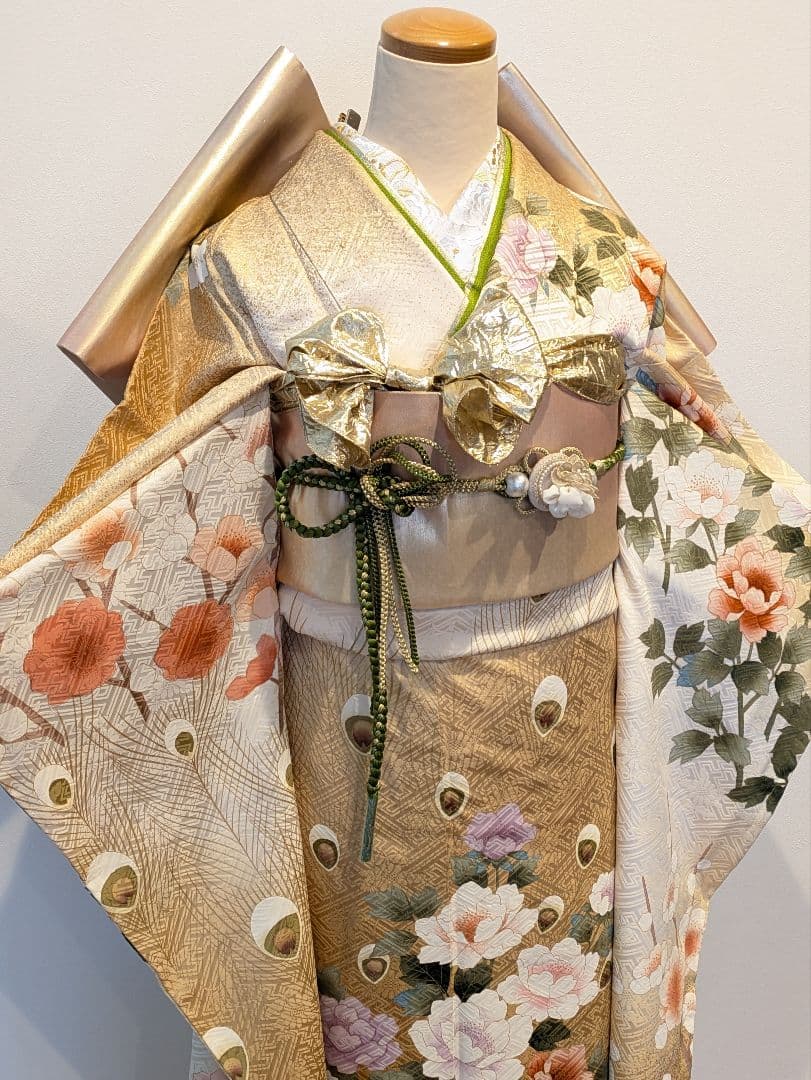 振袖フルセット 身丈160裄66.5 金彩 ベージュ 暈し染め 逸品 成人式
