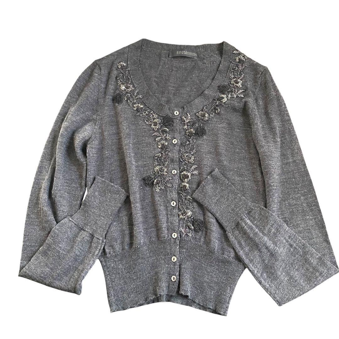 美品　Ermanno Scervino 刺繍　カーディガン　ウール　42 ラメ