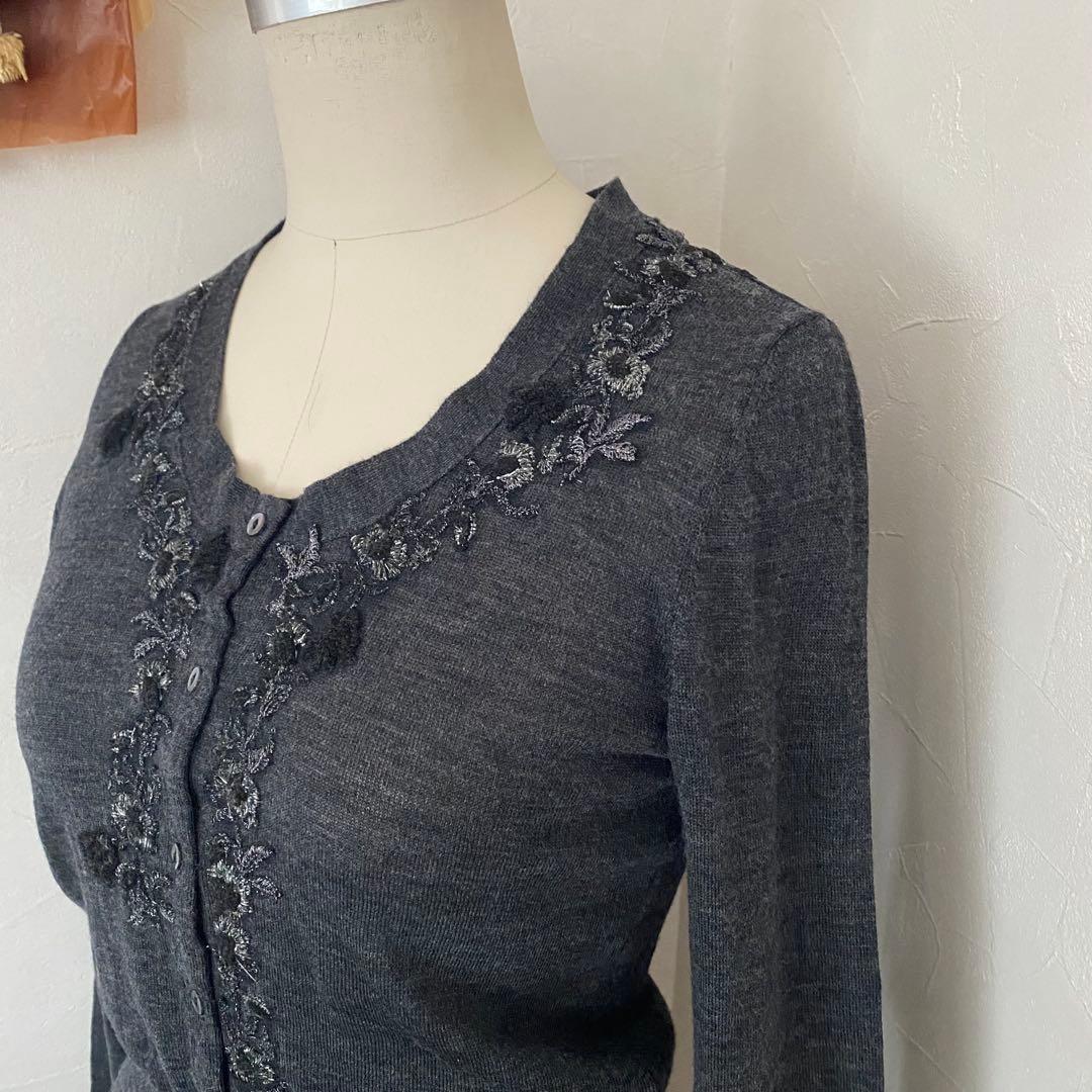 美品　Ermanno Scervino 刺繍　カーディガン　ウール　42 ラメ