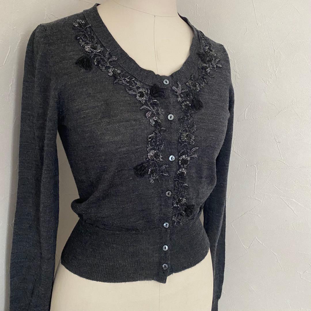 美品　Ermanno Scervino 刺繍　カーディガン　ウール　42 ラメ
