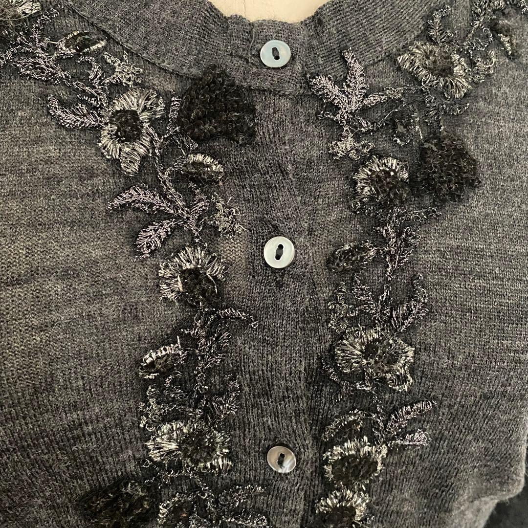 美品　Ermanno Scervino 刺繍　カーディガン　ウール　42 ラメ