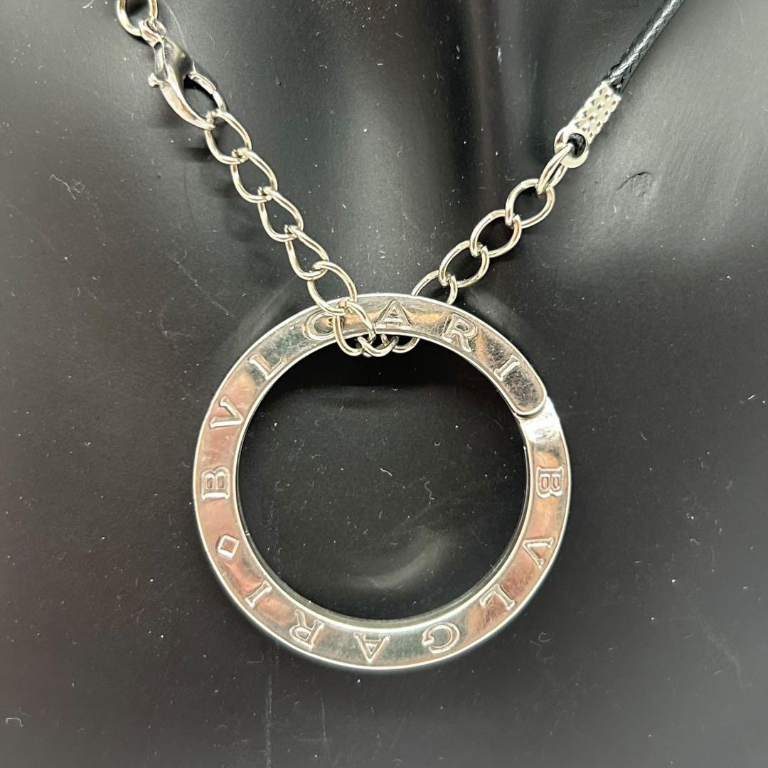 BVLGARI ロゴサークル ネックレス キーリング SV925シルバー革紐付き