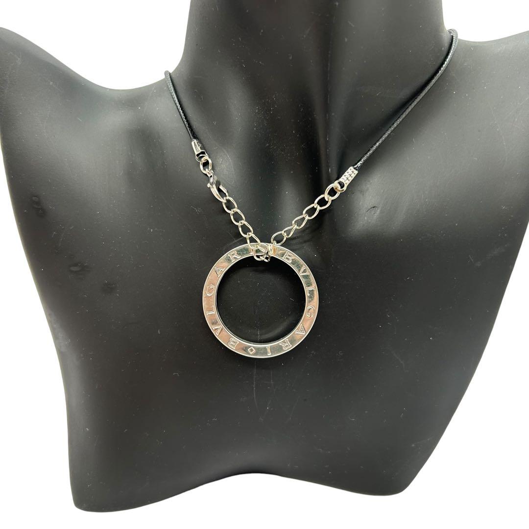 BVLGARI ロゴサークル ネックレス キーリング SV925シルバー革紐付き